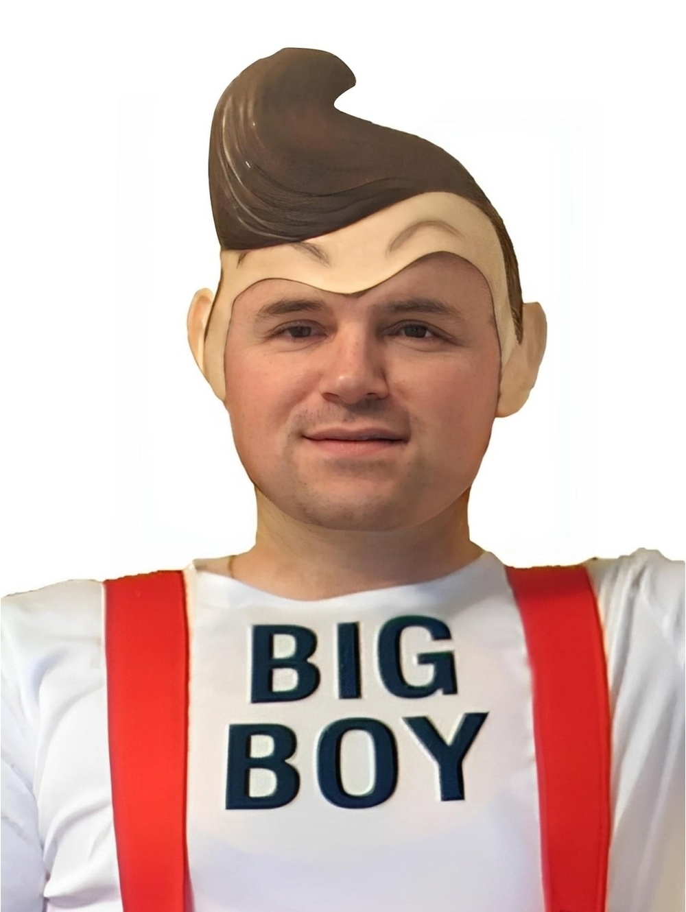 "Big Boy" Halloween Costume with Checkerboard Overalls and Plastic Hair Cap XS